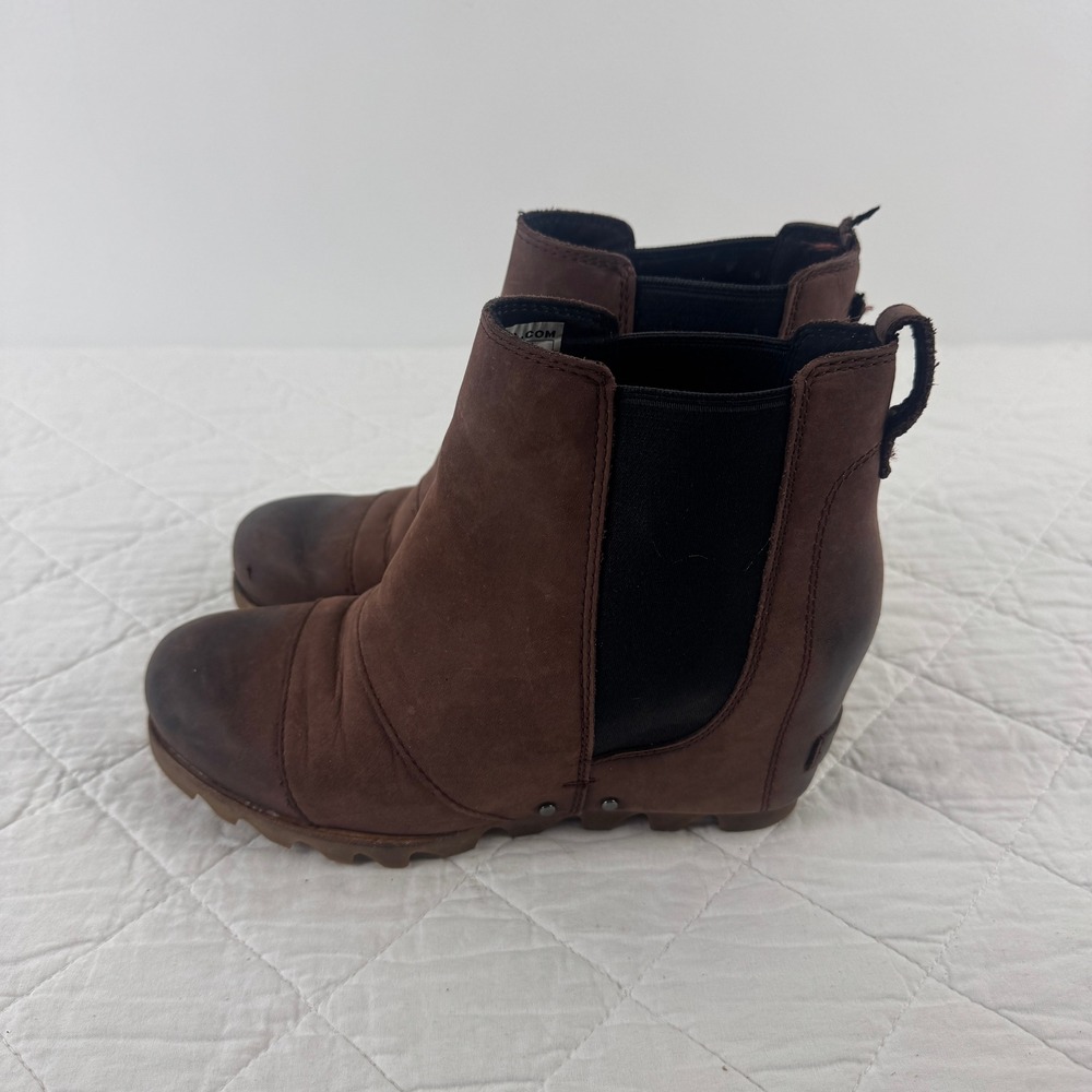 Sorel Lea Wedge Boots Burgundy Leather Chelsea Ankle Boot NL2704-628 Womens 7.5 - Picture 4 of 10